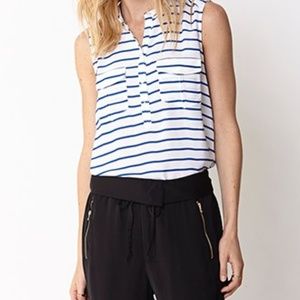 Sleeveless Black and White Stripped Shirt